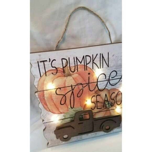 Fall Thanksgiving Pumpkin Spice Season Truck Hanging Sign w/LED Lights - Picture 1 of 11